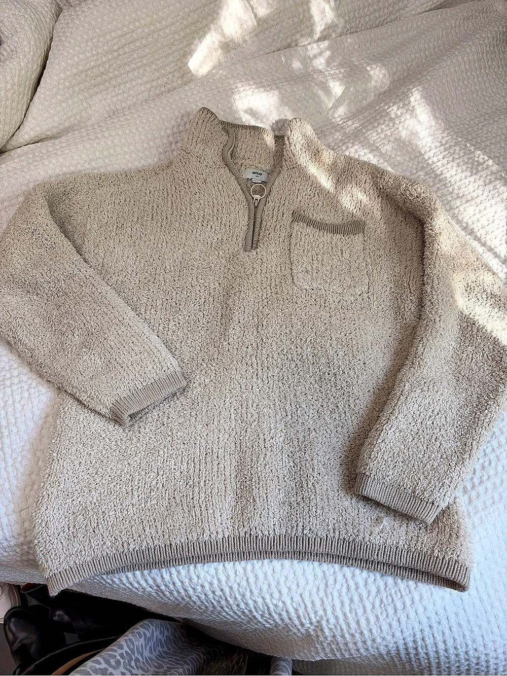 Aerie OFFLINE By Aerie Fluffy Sherpa Quarter Zip Sweatshirt Cream Small